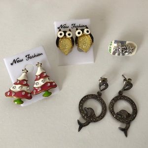 Owl, dolphin, christmas, cross earrings